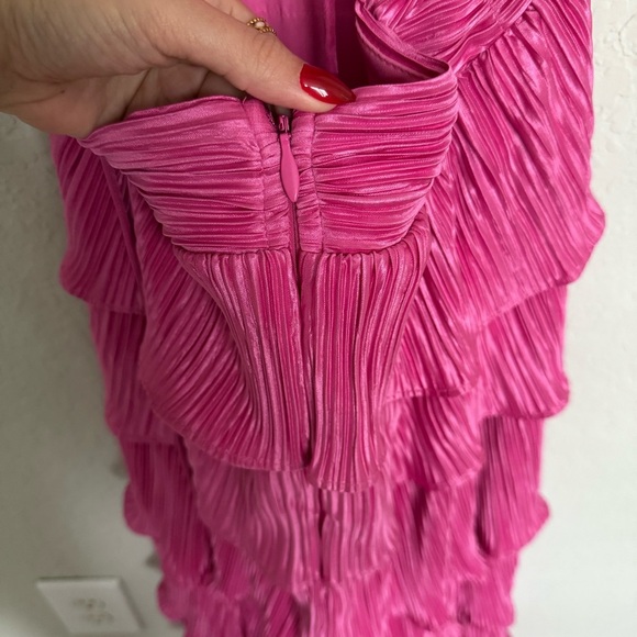 Lulus Pink Satin Pleated Tiered Lace Up Maxi Dress Size XS Formal Glam Prom - Picture 7 of 9